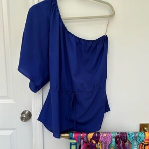 One Shoulder Blue Blouse